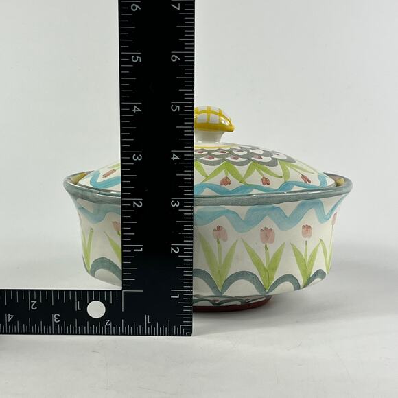 Vintage MacKenzie-Childs King Ferry Chowder Bowl With Lid 7"x5"x5" Terracotta - Picture 14 of 14